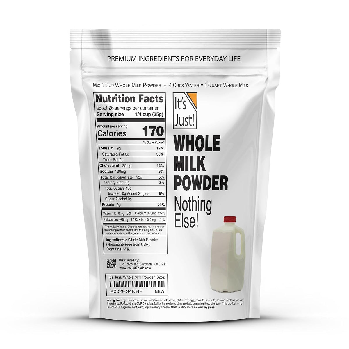 It's Just - Whole Milk Powder, Just Add Water, 32oz