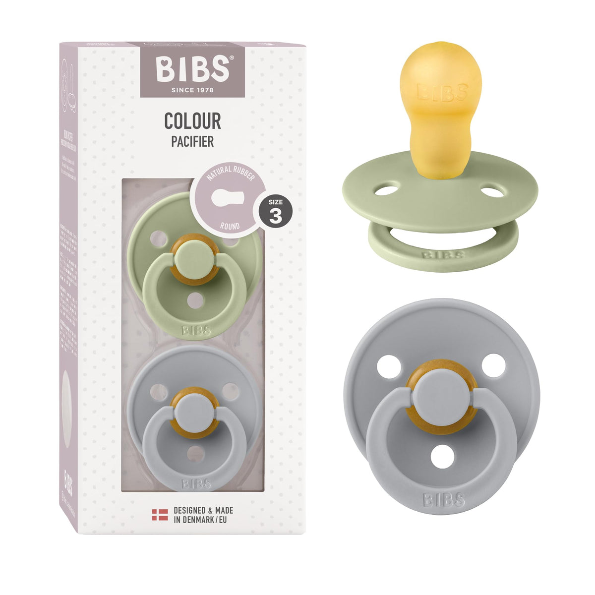 BIBS Pacifiers Colour Collection | Natural Rubber Baby Pacifier | Set of 2 BPA-Free Soothers | Made in Denmark | 0+ Months (Pack of 2) | Blush/Ivory