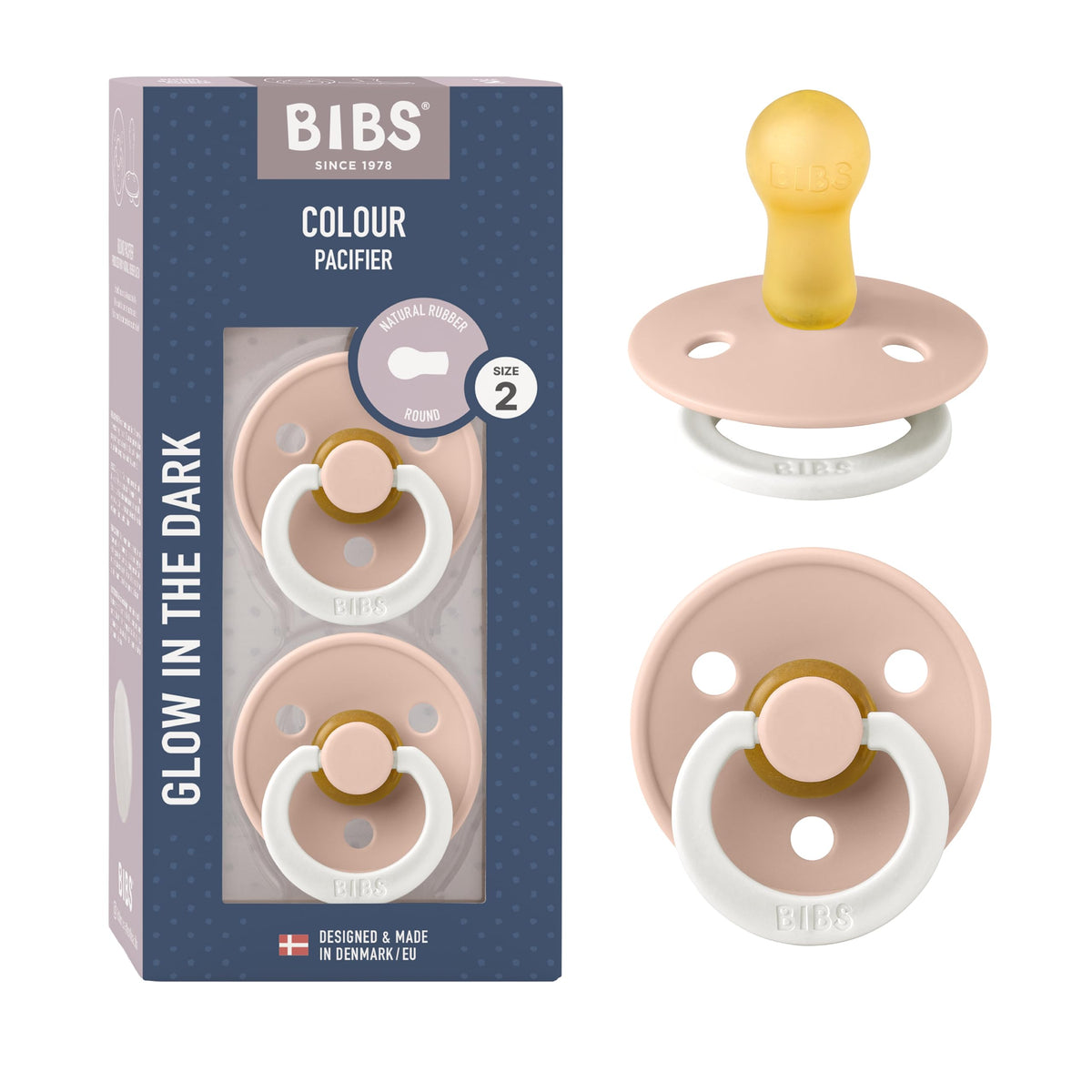 BIBS Pacifiers Colour Collection | Natural Rubber Baby Pacifier | Round Nipple | Set of 2 BPA-Free Soothers | Made in Denmark | 0+ Months (Pack of 2) | Sage/Ivory