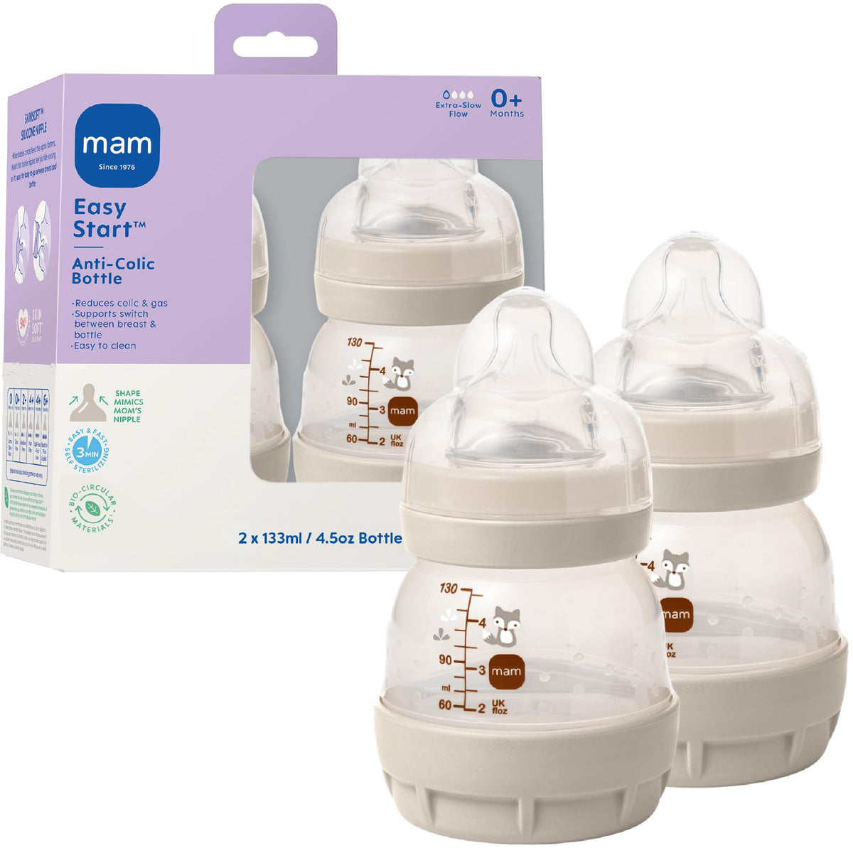 MAM 5oz Easy Start Anti-Colic+ Vented Baby Bottle, 0+ Mths, 4 Pk, Unisex