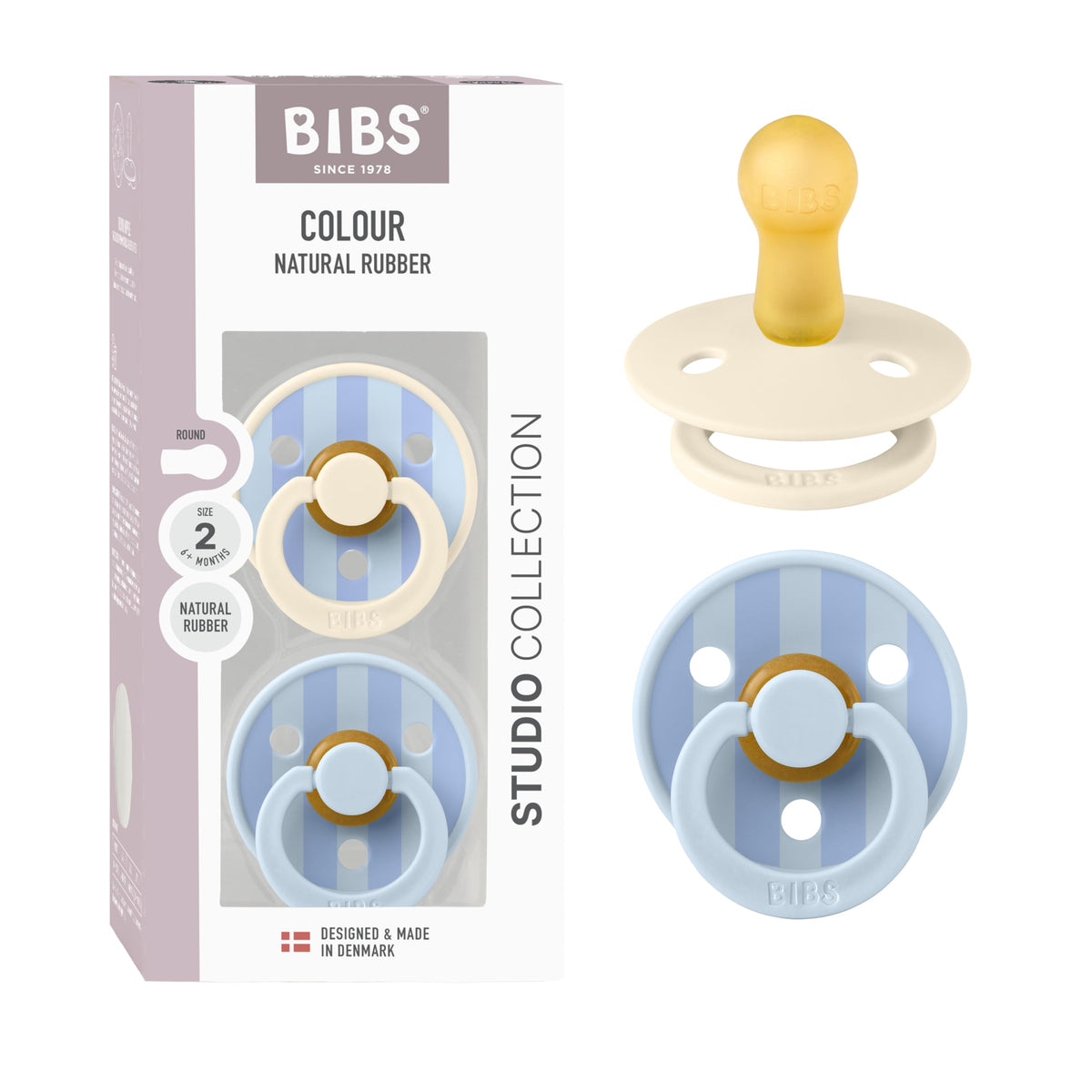BIBS Colour Pacifier, 6-18 Months, 2-Pack, Round, Block Baby Pink Coral