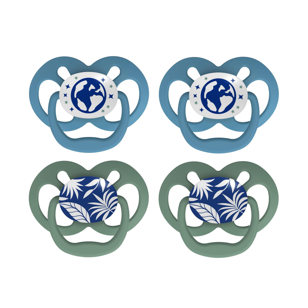 Dr. Brown's Advantage Glow-in-the-Dark Baby Pacifier, Fully Symmetrical Soother with Soft Silicone Bulb, Skateboard Snail-Blue Nature, 6-18m, BPA Free, 4 Pack