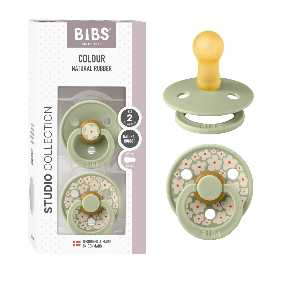 BIBS Colour Pacifier, 6-18 Months, 2-Pack, Round, Block Baby Pink Coral