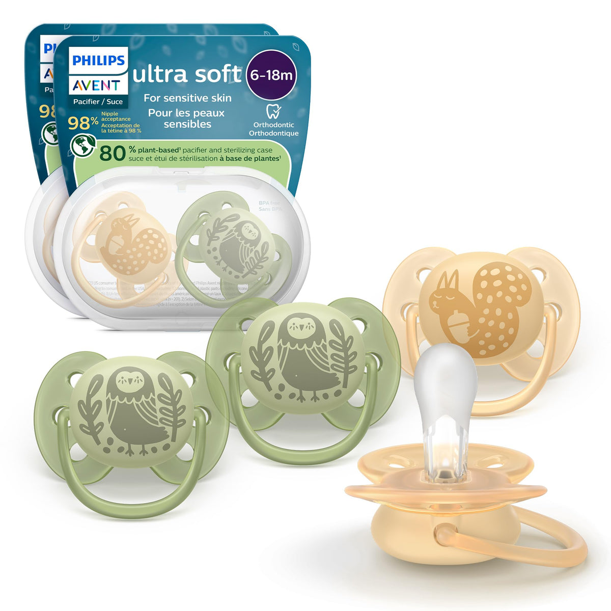 Philips Avent Ultra Air Baby Pacifier for 6-18 Months, BPA-Free, 4-Pack