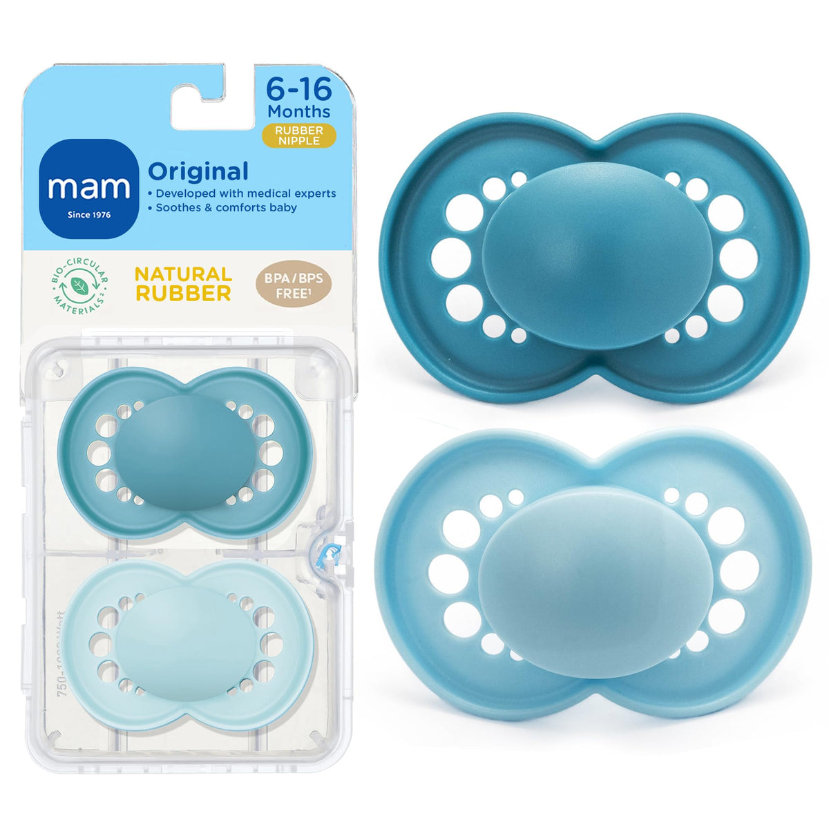 MAM Original Matte Baby Pacifier 6-16 Mths, Natural Latex Nipple, 2 Pk