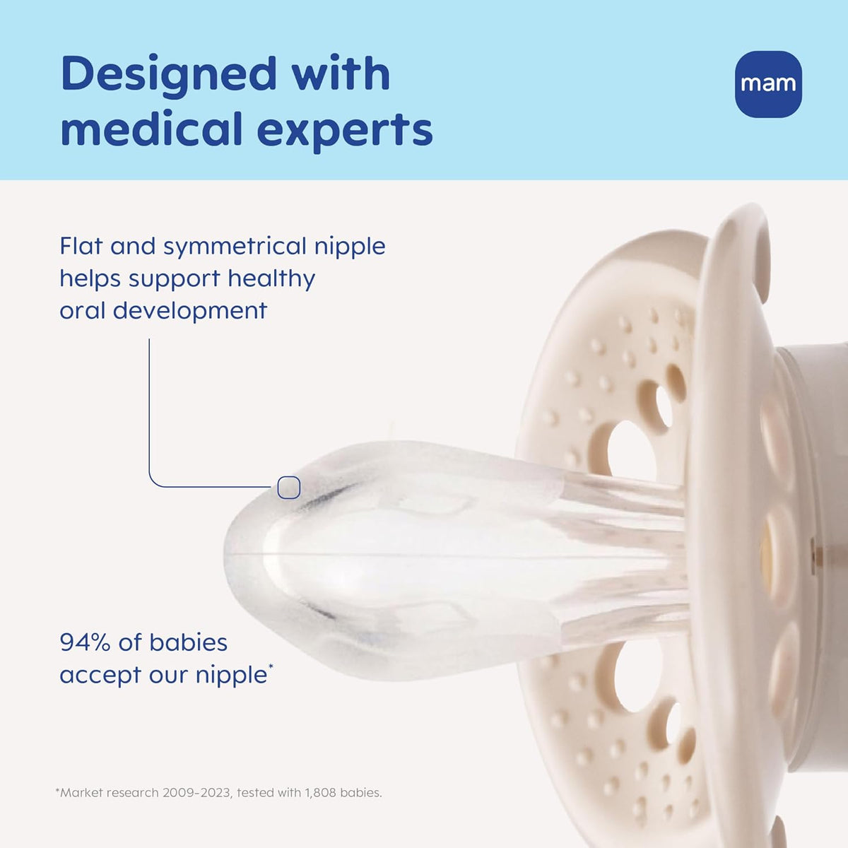 MAM Original Baby Pacifier 6-16 Mths, Skin Soft Silicone Nipple, 4 Pack