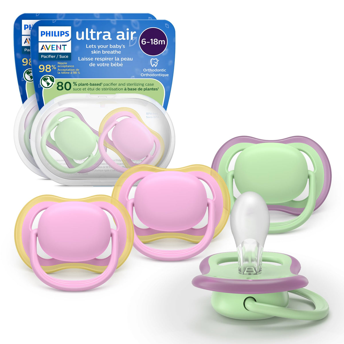 Philips Avent Ultra Air Baby Pacifier for 6-18 Months, BPA-Free, 4-Pack