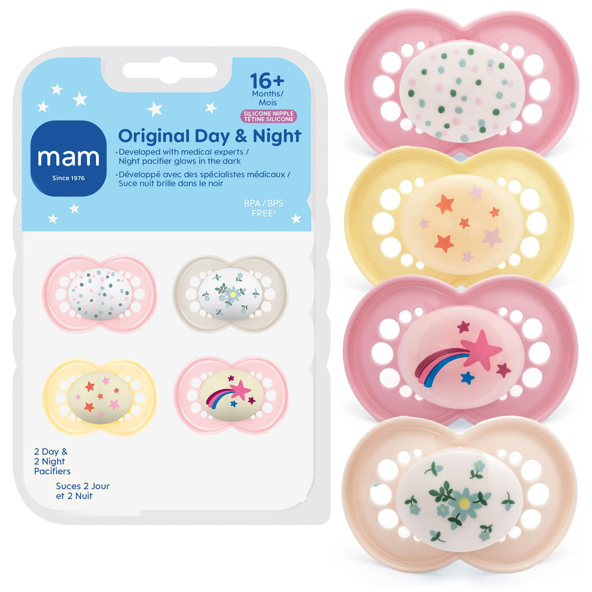 MAM Original Baby Pacifiers 16+ Months, Glows in The Dark, 4 Pack