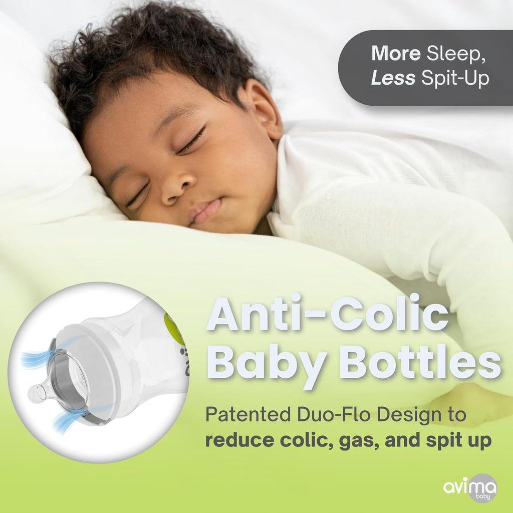 Avima 12 oz Anti Colic Baby Bottles w Fast Flow Nipples. 6-12M (Set of 3)