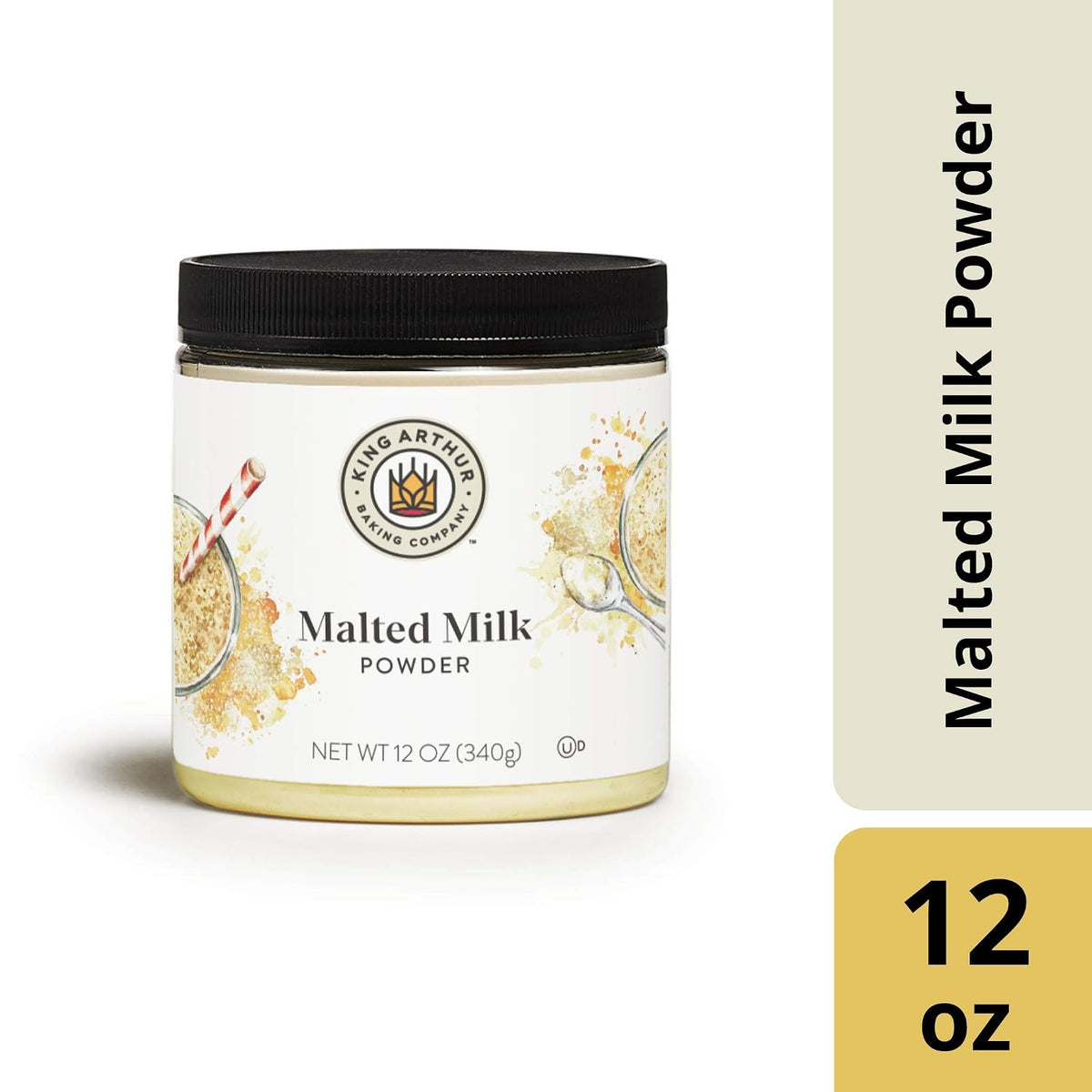 King Arthur Malted Milk Powder: Premium Baking Ingredient for Classic Diner-Style Sweetness, Ideal for Milkshakes, Pancakes, and Waffles - 12 oz Jar of Authentic Malt Flavor Enhancer