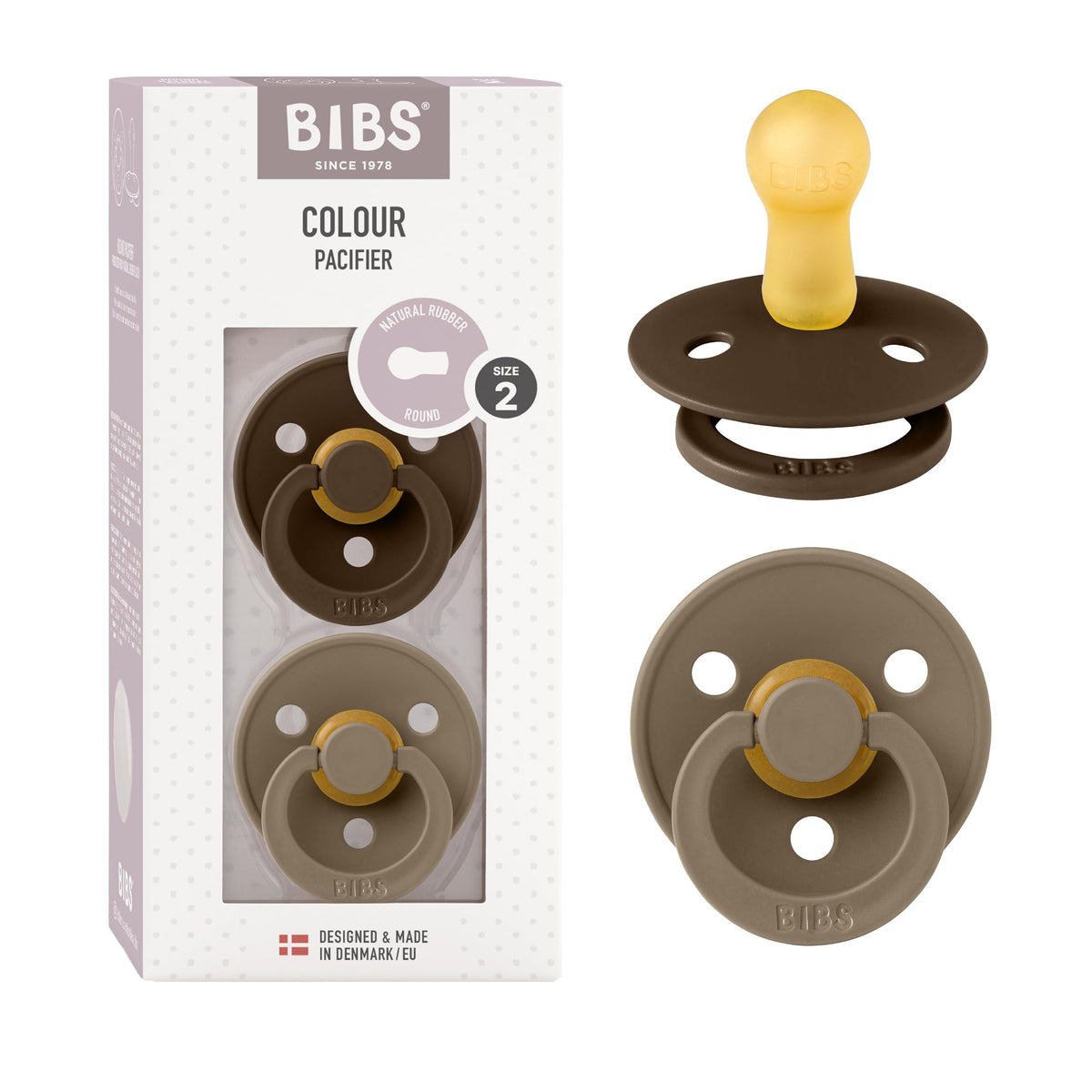 BIBS Pacifiers Colour Collection | Natural Rubber Baby Pacifier | Set of 2 BPA-Free Soothers | Made in Denmark | 0+ Months (Pack of 2) | Blush/Ivory