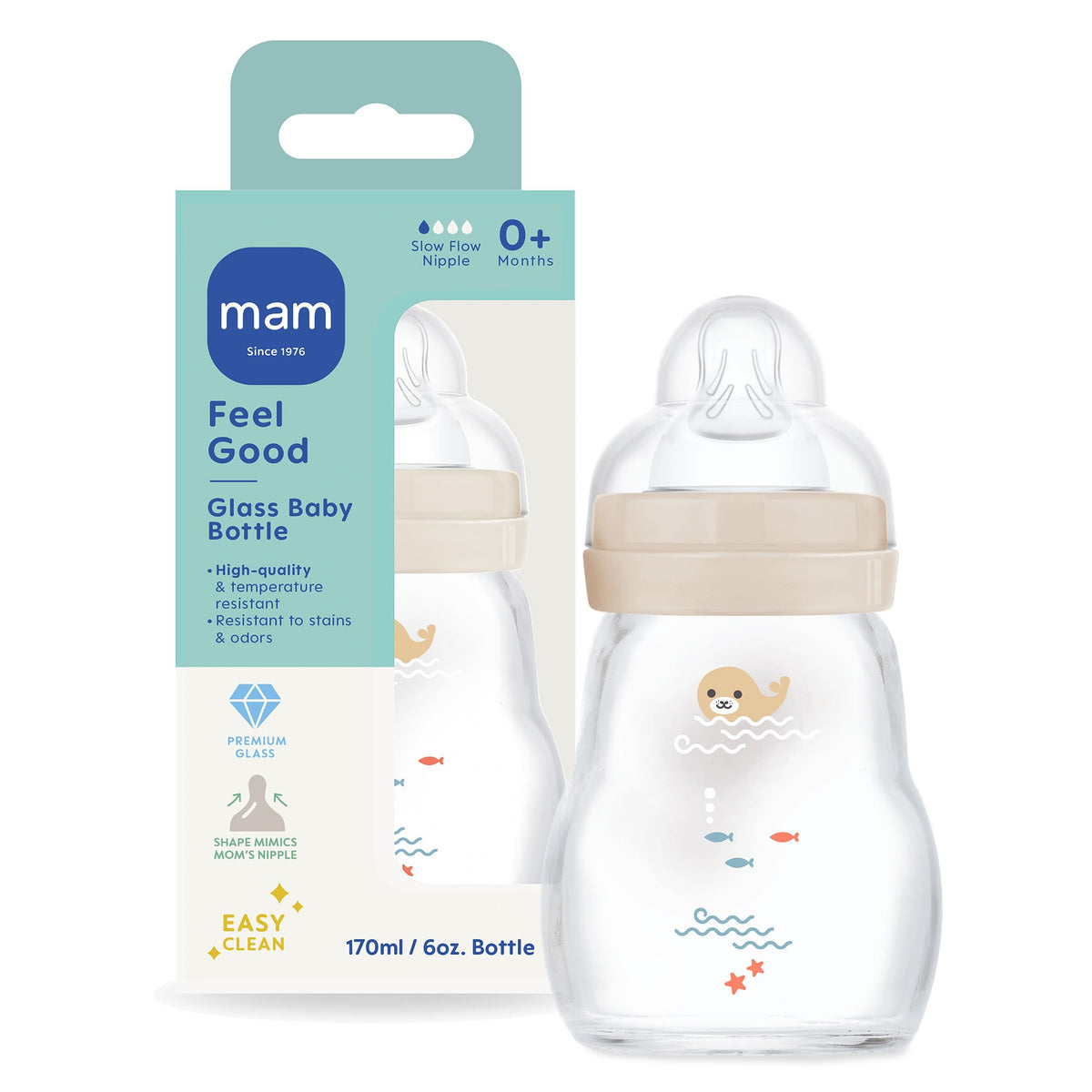 MAM 6oz Pure Glass Feel Good Anti-Colic 0+ Months Baby Bottle, 3 Pack, Boy