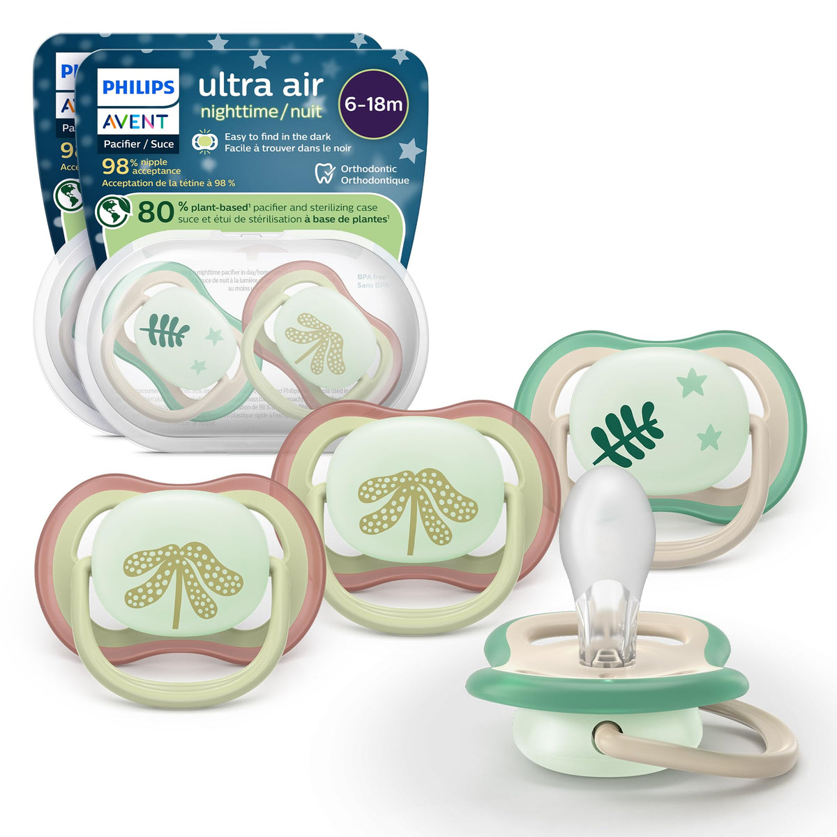 Philips Avent Ultra Air Nighttime Pacifier, 6-18 Months, BPA-Free, 4-Pack