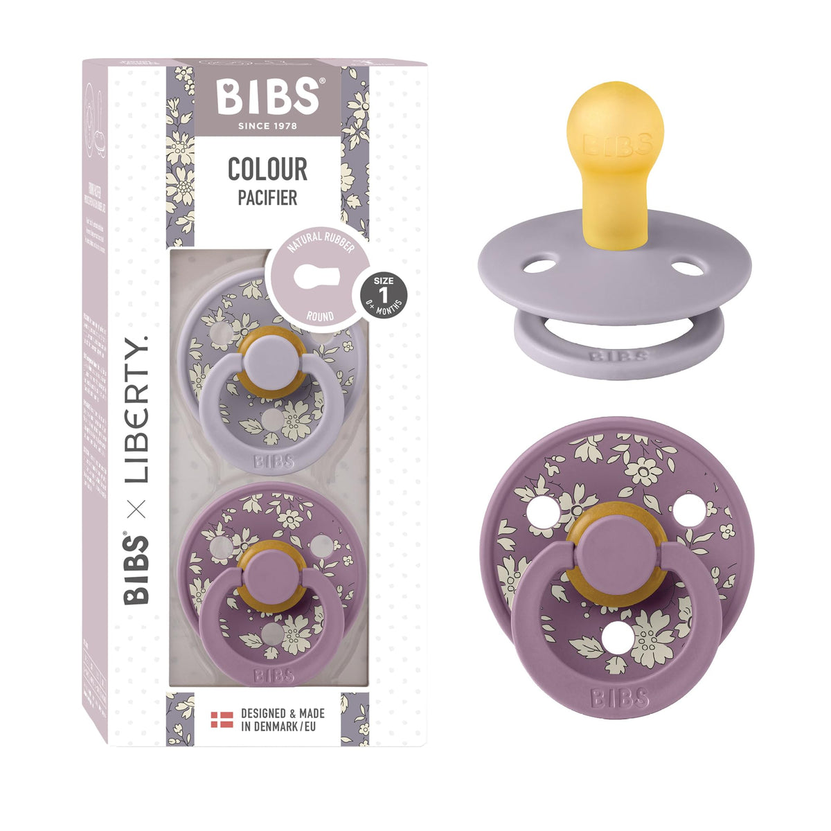 BIBS x Liberty Colour Pacifier, 0-6 Months, 2-Pack, Round, Capel Dusty Blue