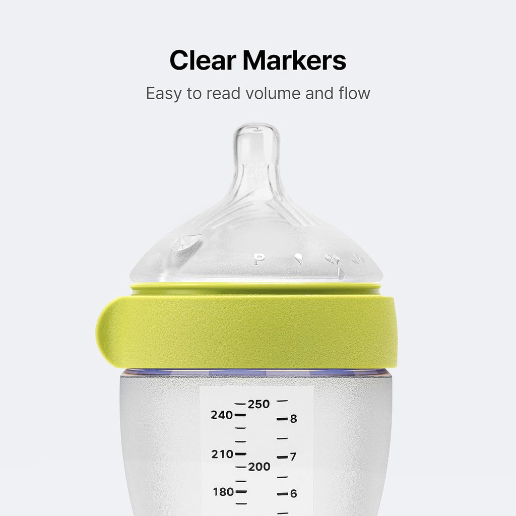Comotomo Silicone Baby Bottle Gen 2 – 2026 Release (8oz) – Soft, Wide-Neck Bottle for Comfortable Feeding with Dual Anti Colic Vents (Includes Medium Flow Nipples), Green (Double Pack)