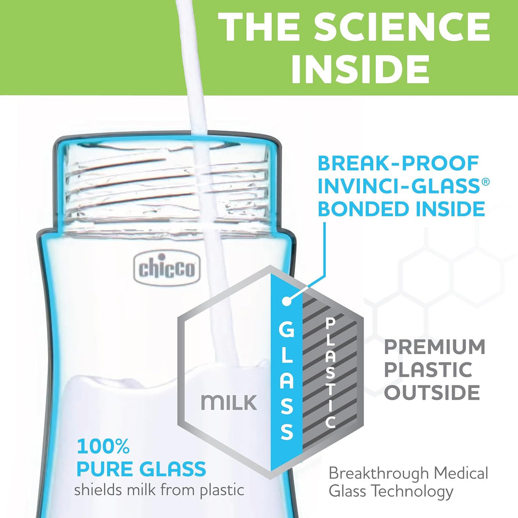 Chicco Duo Hybrid Baby Bottles, Glass Inside, Plastic Outside, 5oz, 2 Pack