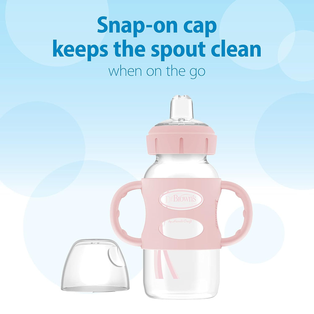 Dr. Brown's Wide-Neck Sippy Spout Bottle with Handles, Pink & Ecru, 2-Pack