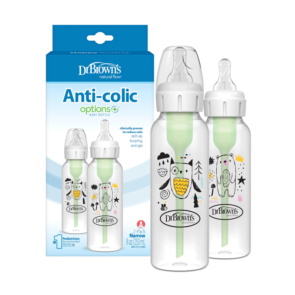 Dr. Brown's Anti-Colic Options+ Narrow Baby Bottle, Goat & Squirrel, 2-Pack