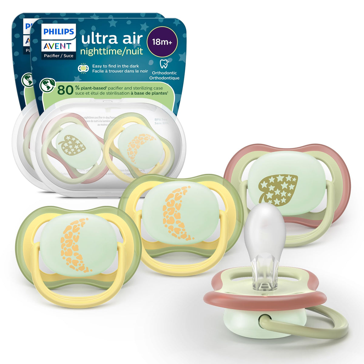 Philips Avent Ultra Air Nighttime Pacifier, 6-18 Months, BPA-Free, 4-Pack