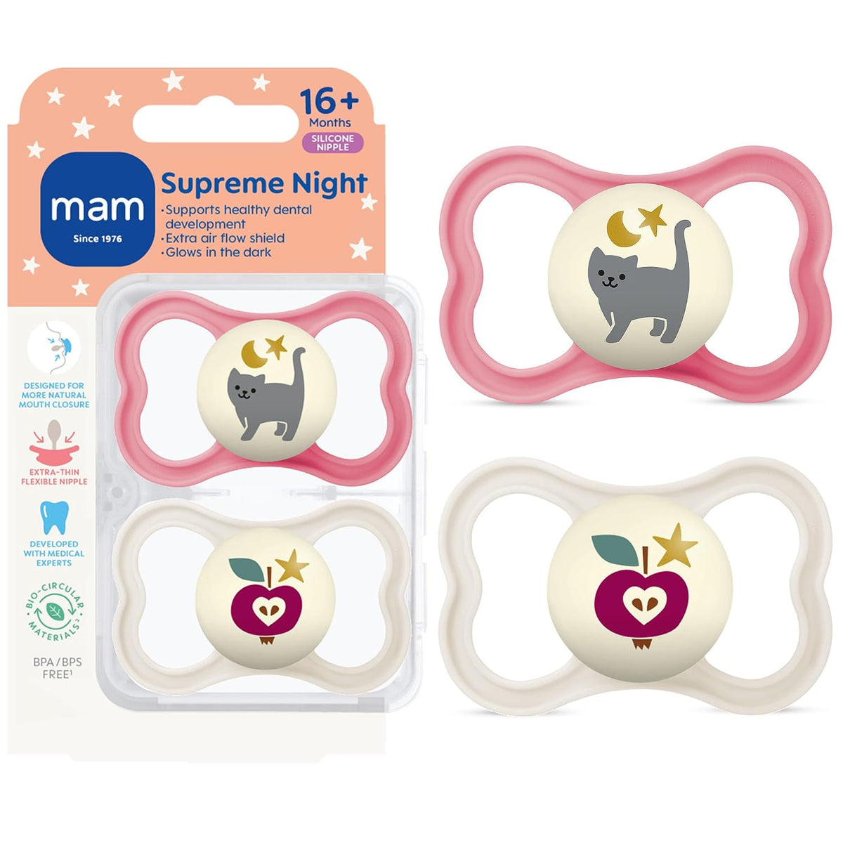 MAM Supreme Baby Pacifier, 16+ Mths, Premium Extra Thin Nipple, 2 Pack