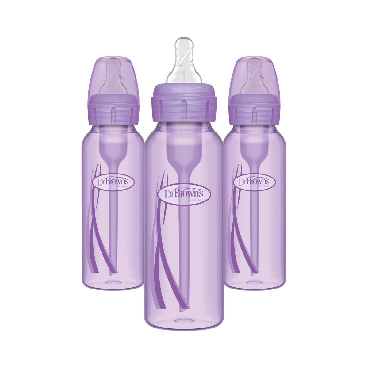 Dr. Brown's Anti-Colic Options+ Narrow Baby Bottles, Purple, 8 oz, 3-Pack