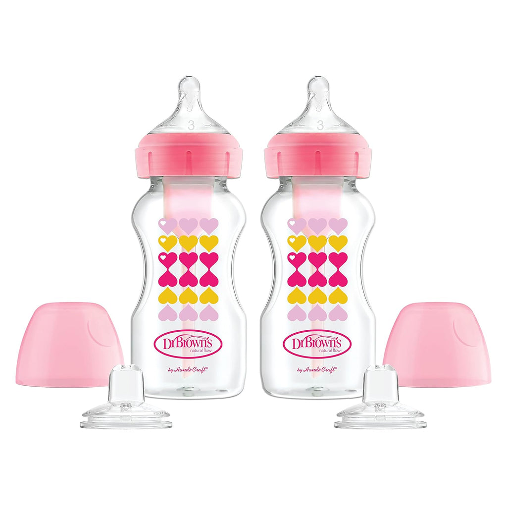 Dr. Brown's Wide-Neck Sippy Bottle Starter Kit, Pink, 6m+, 2-Pack
