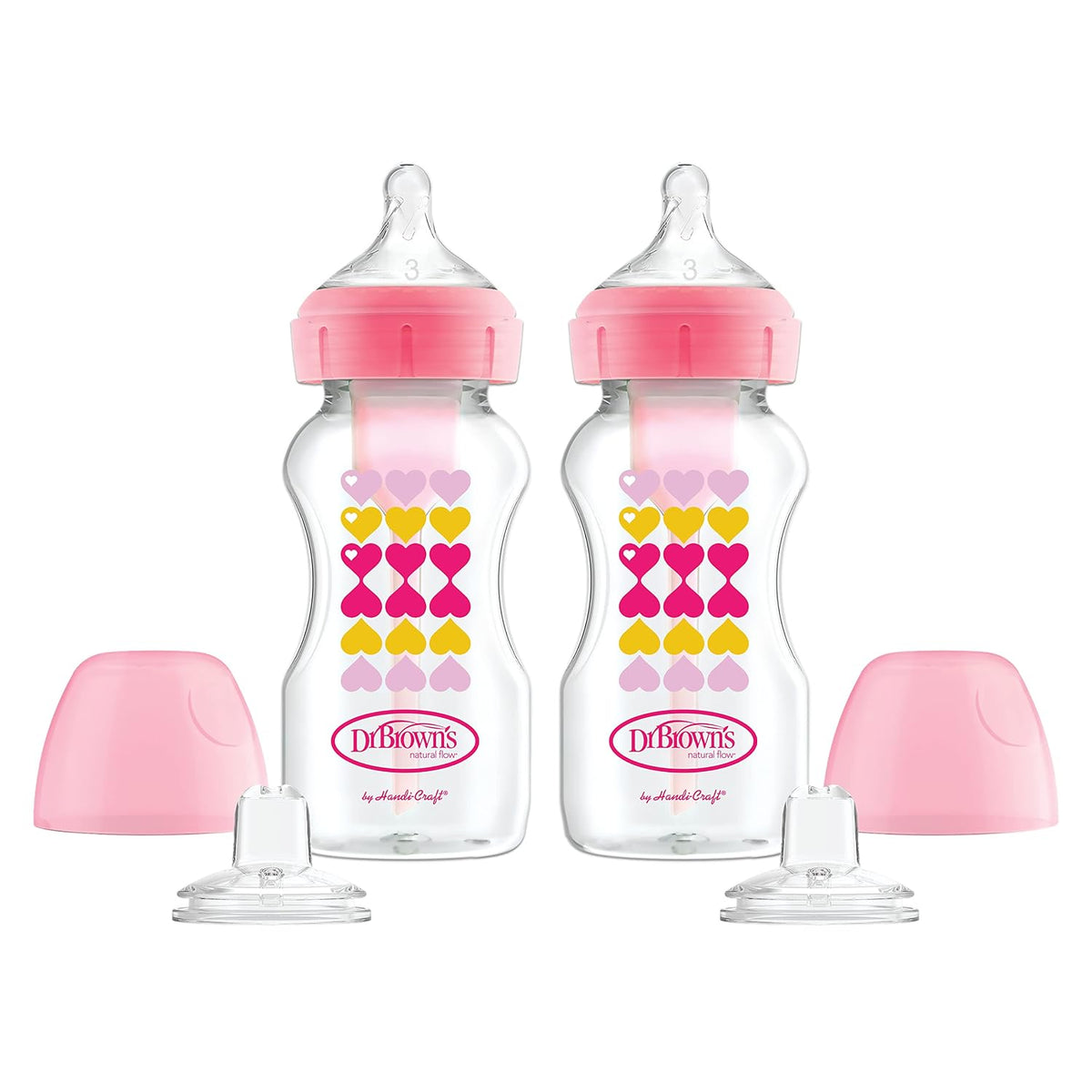 Dr. Brown's Wide-Neck Sippy Bottle Starter Kit, Pink, 6m+, 2-Pack