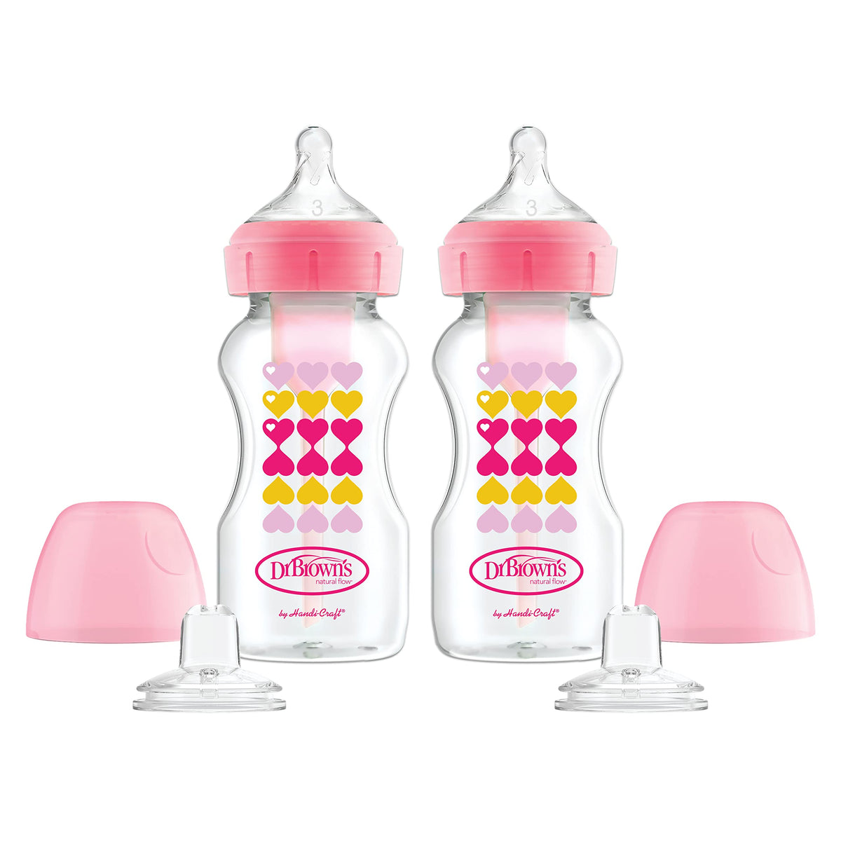 Dr. Brown's Wide-Neck Sippy Bottle Starter Kit, Pink, 6m+, 2-Pack