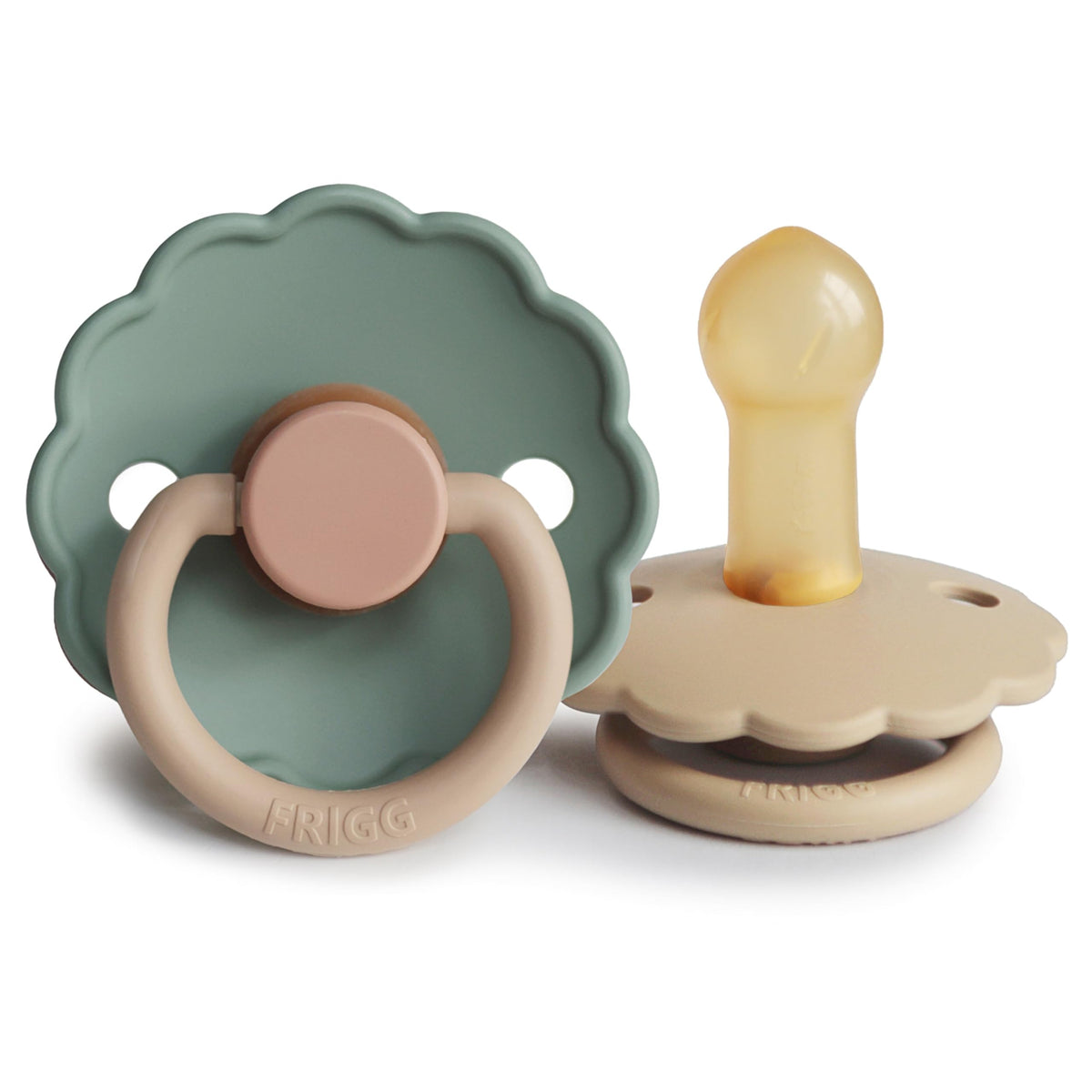 FRIGG Daisy Night Natural Rubber Baby Pacifier | Made in Denmark | BPA-Free (Blush/Cream, 6-18 Months) 2-Pack