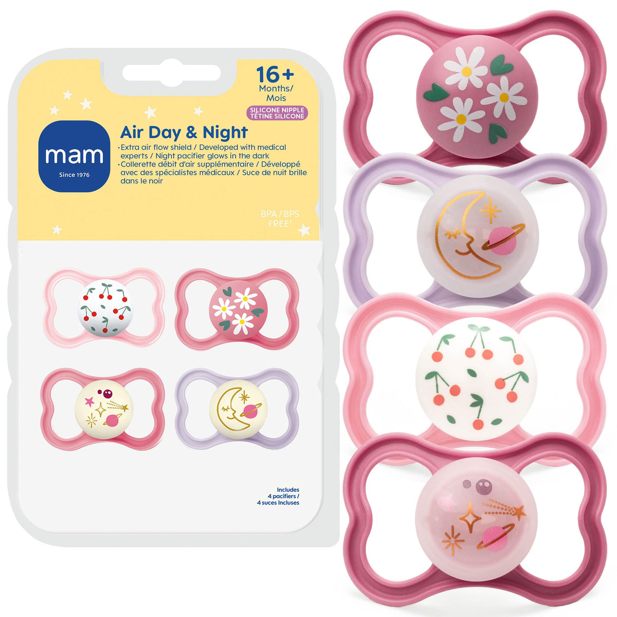 MAM Air Pacifier 16+ Months, Extra Air Flow for Sensitive Skin, 4 Pack