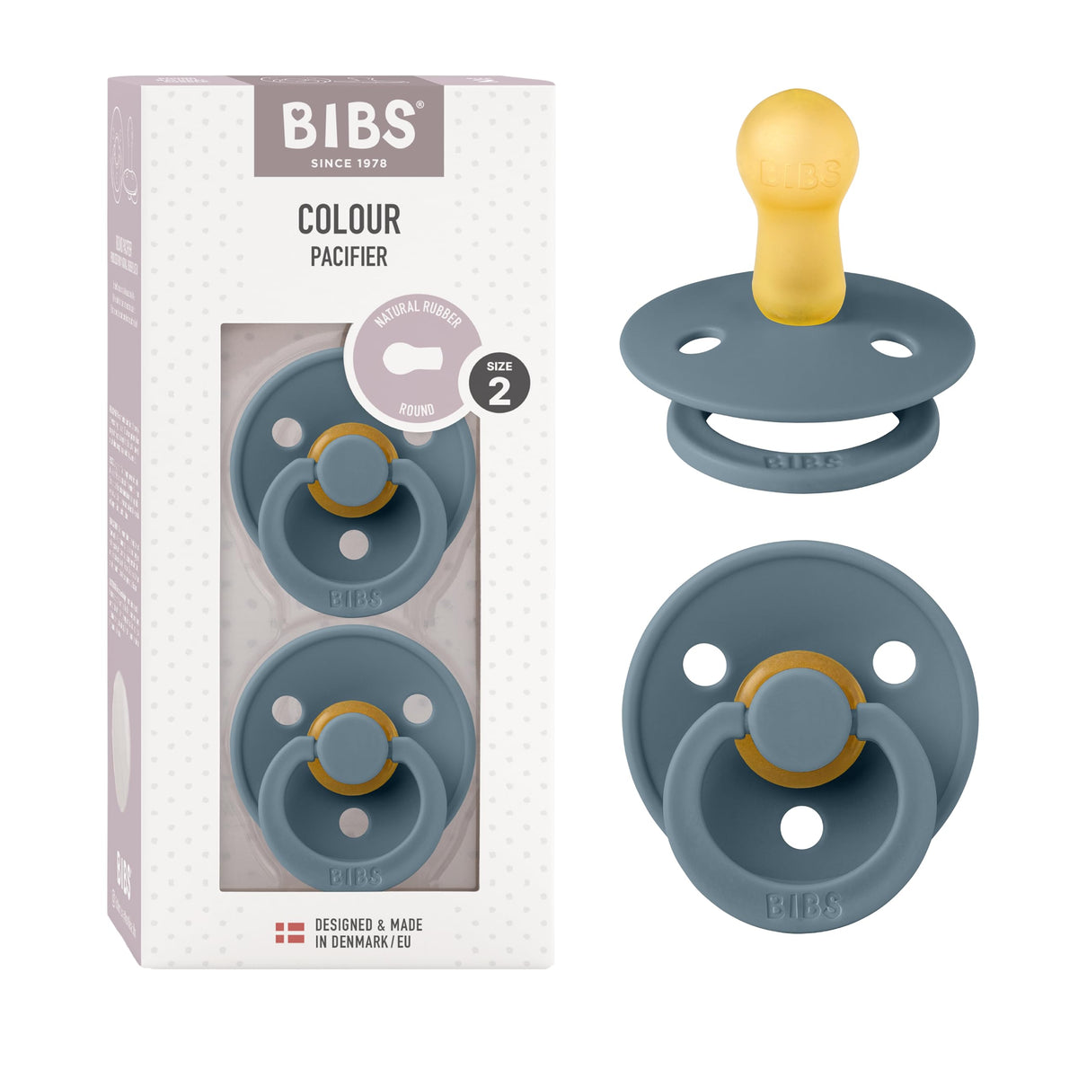BIBS Pacifiers Colour Collection | Natural Rubber Baby Pacifier | Set of 2 BPA-Free Soothers | Made in Denmark | 0+ Months (Pack of 2) | Blush/Ivory