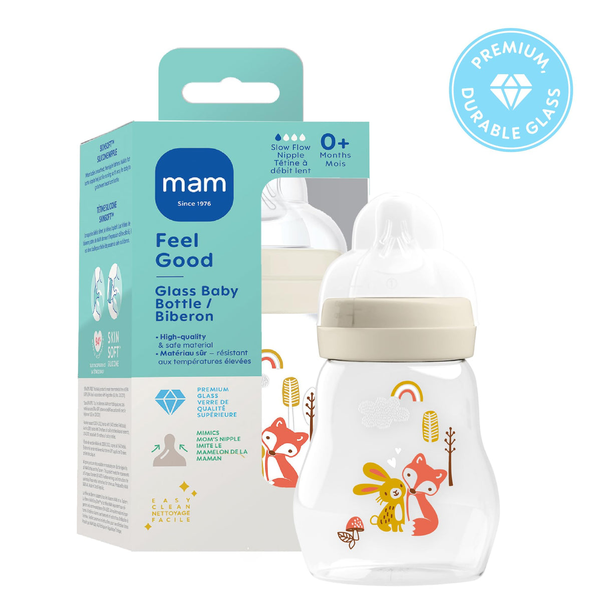 MAM 6oz Pure Glass Feel Good Anti-Colic 0+ Months Baby Bottle, 3 Pack, Boy