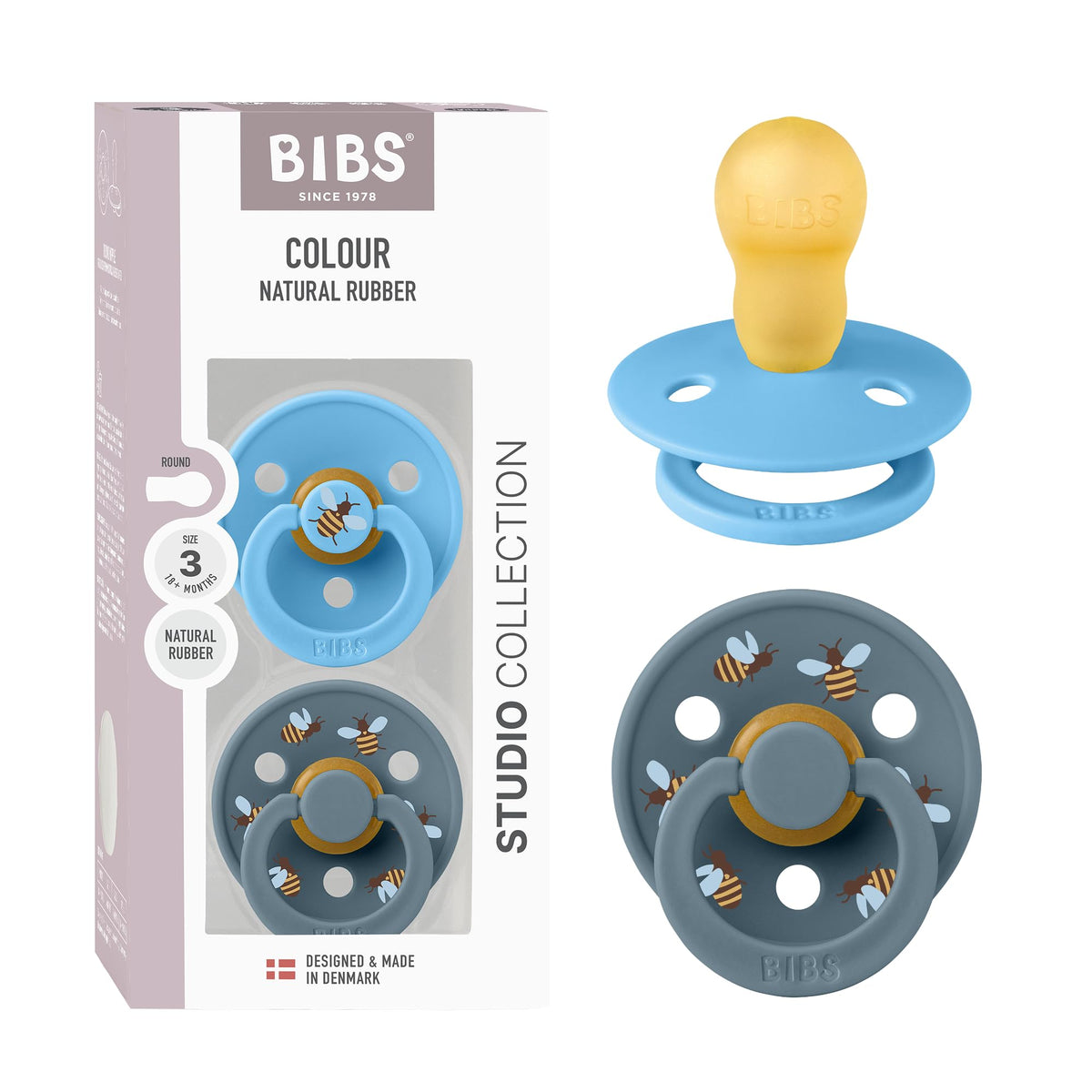 BIBS Colour Pacifier, 6-18 Months, 2-Pack, Round, Block Baby Pink Coral