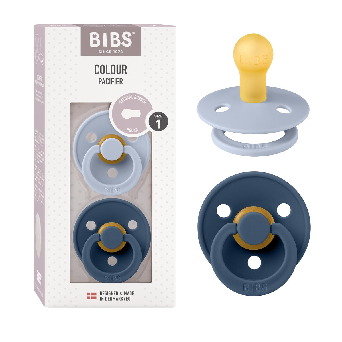 BIBS Pacifiers Colour Collection | Natural Rubber Baby Pacifier | Set of 2 BPA-Free Soothers | Made in Denmark | 0+ Months (Pack of 2) | Blush/Ivory