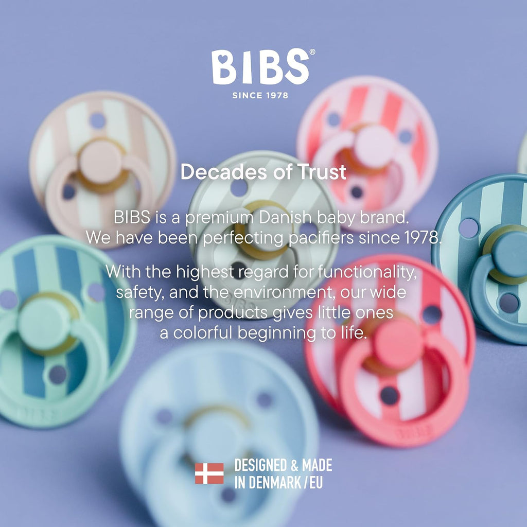 BIBS Colour Pacifier, 6-18 Months, 2-Pack, Round, Block Baby Pink Coral