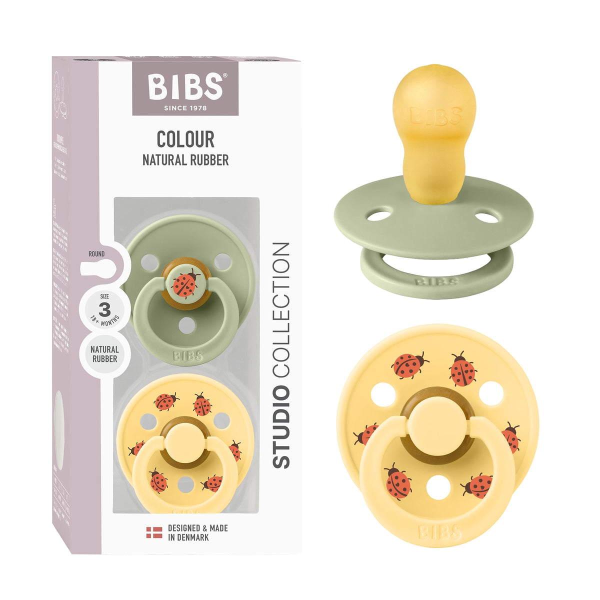 BIBS Colour Pacifier, 6-18 Months, 2-Pack, Round, Block Baby Pink Coral