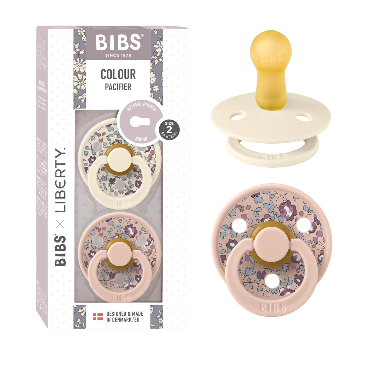 BIBS x Liberty Colour Pacifier, 0-6 Months, 2-Pack, Round, Capel Dusty Blue