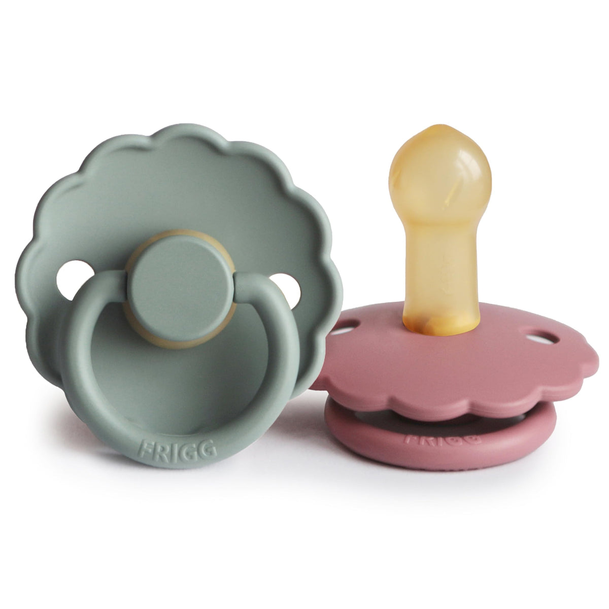 FRIGG Daisy Night Natural Rubber Baby Pacifier | Made in Denmark | BPA-Free (Blush/Cream, 6-18 Months) 2-Pack