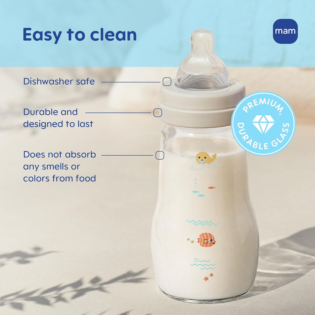 MAM 6oz Pure Glass Feel Good Anti-Colic 0+ Months Baby Bottle, 3 Pack, Boy
