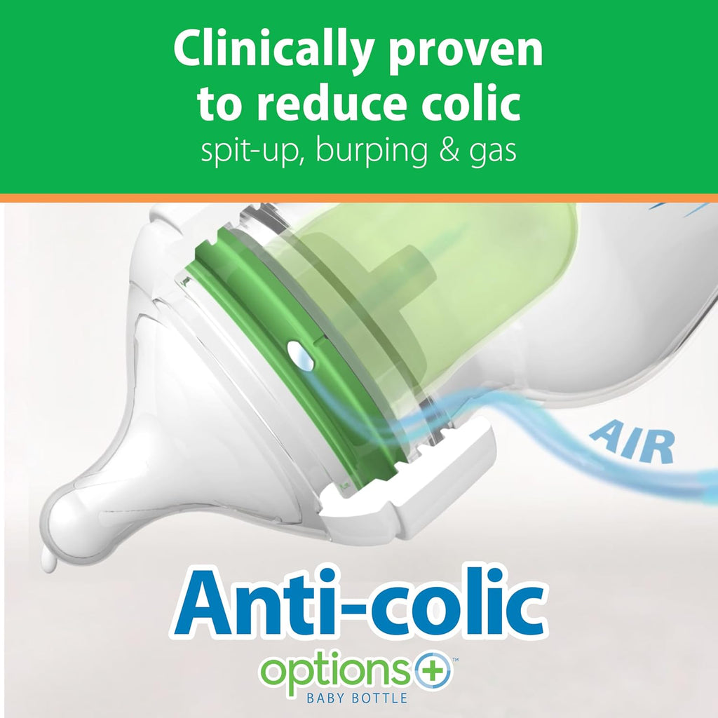 Dr. Brown's Anti-Colic Options+ Wide-Neck Glass Baby Bottle, 5 oz, 3-Pack
