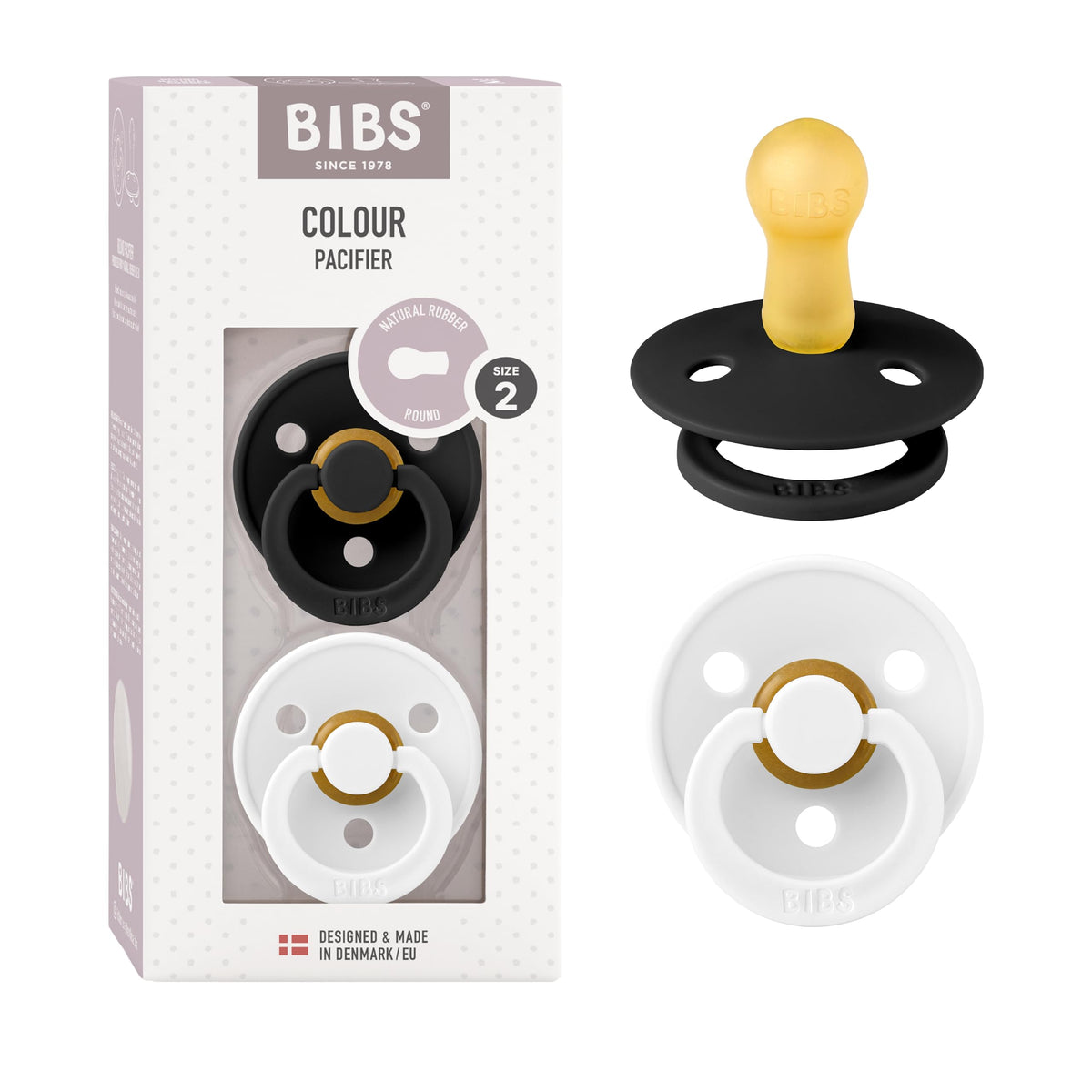 BIBS Pacifiers Colour Collection | Natural Rubber Baby Pacifier | Round Nipple | Set of 2 BPA-Free Soothers | Made in Denmark | 0+ Months (Pack of 2) | Sage/Ivory