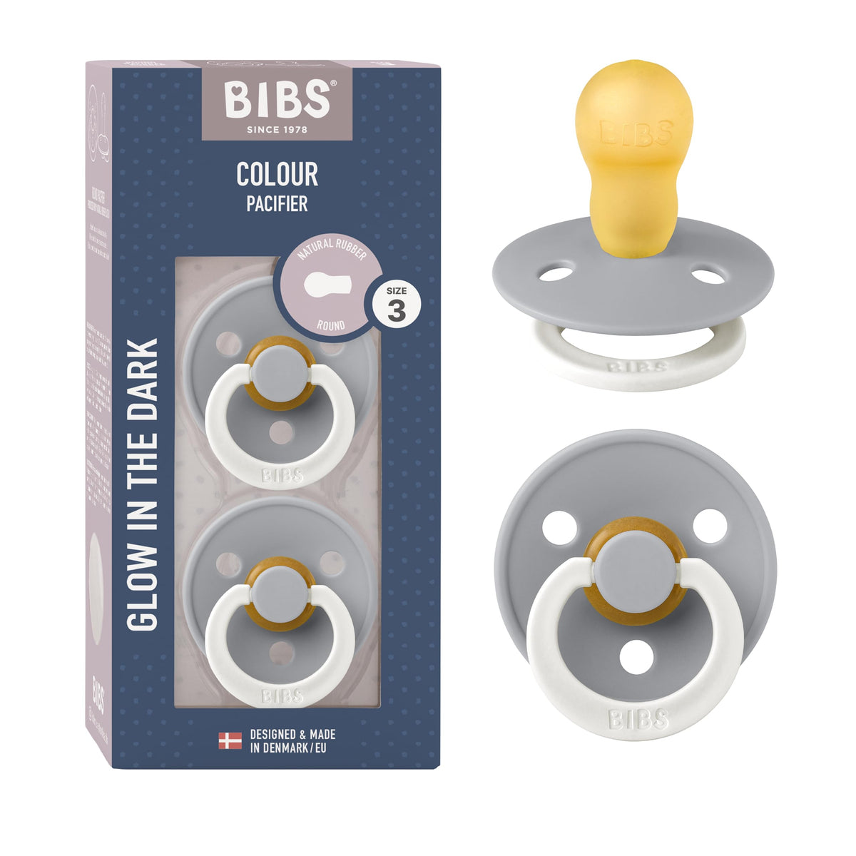 BIBS Pacifiers Colour Collection | Natural Rubber Baby Pacifier | Set of 2 BPA-Free Soothers | Made in Denmark | 0+ Months (Pack of 2) | Blush/Ivory