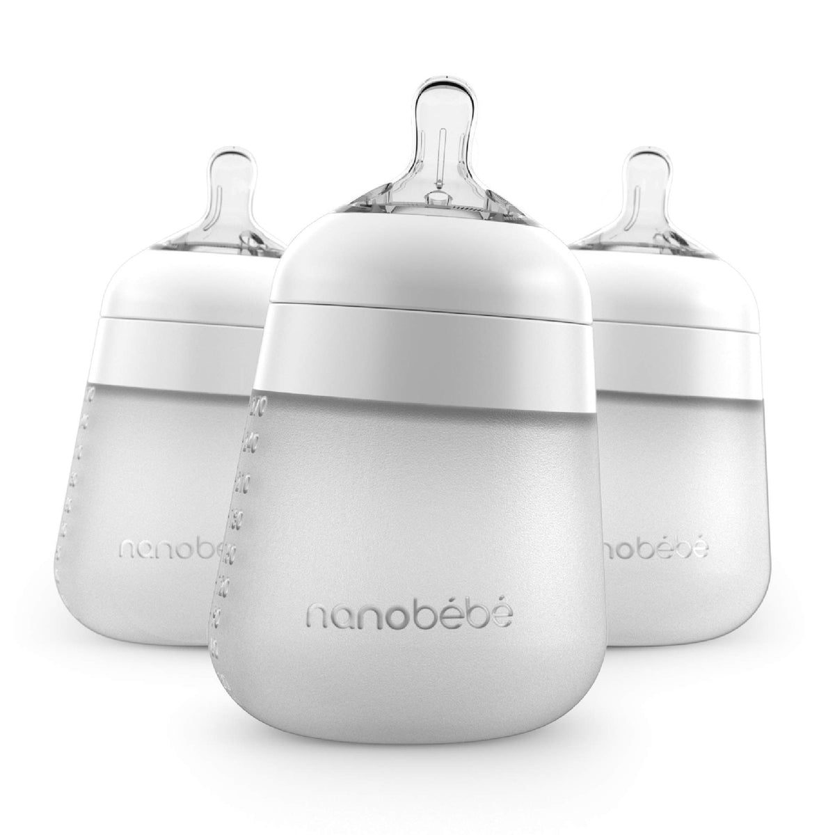 Nanobebe Flexy Silicone Baby Bottle, Anti-Colic, Natural Feel, Non-Collapsing Nipple, Non-Tip Stable Base, Easy to Clean, 3-Pack, Pink, 9oz
