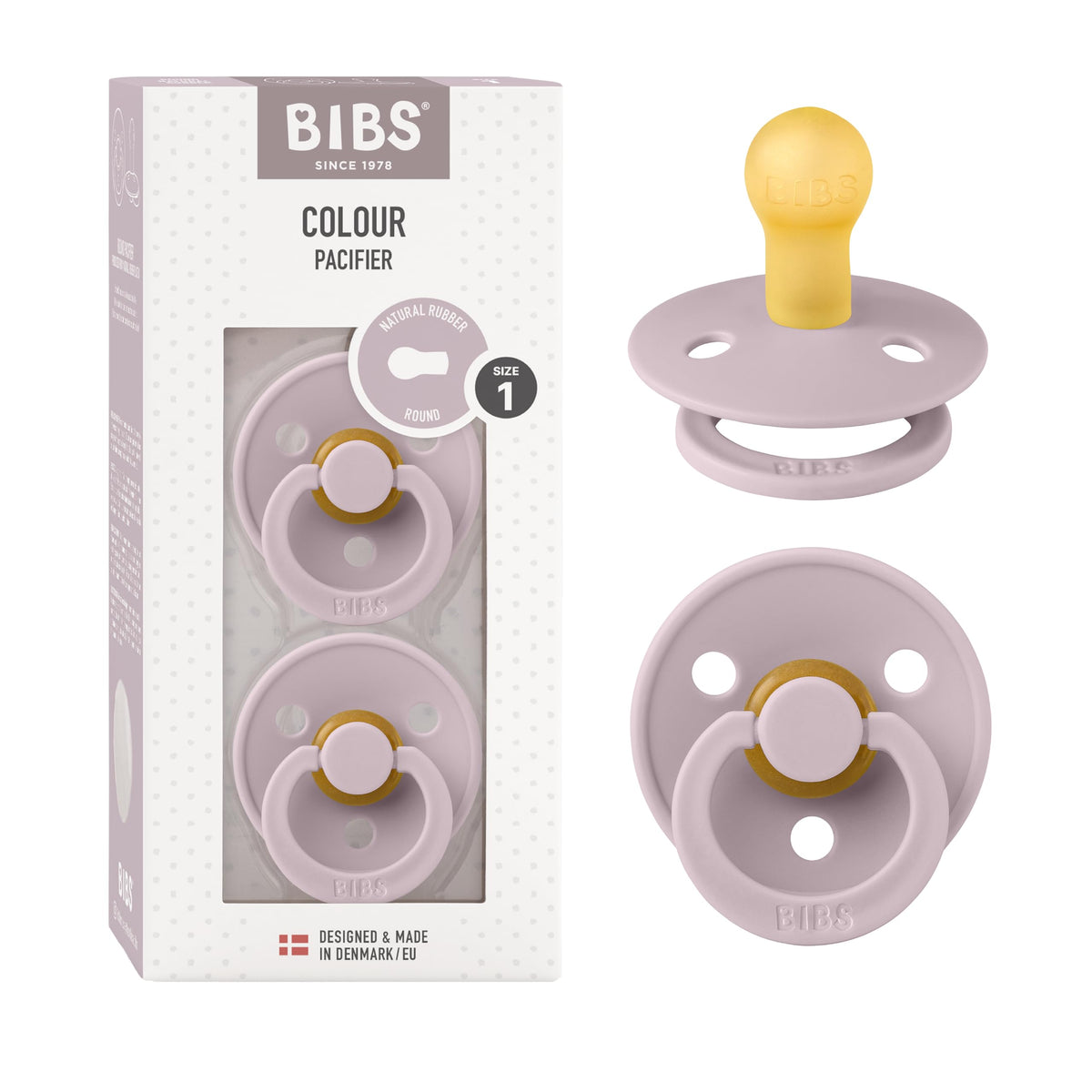 BIBS Pacifiers Colour Collection | Natural Rubber Baby Pacifier | Round Nipple | Set of 2 BPA-Free Soothers | Made in Denmark | 0+ Months (Pack of 2) | Sage/Ivory