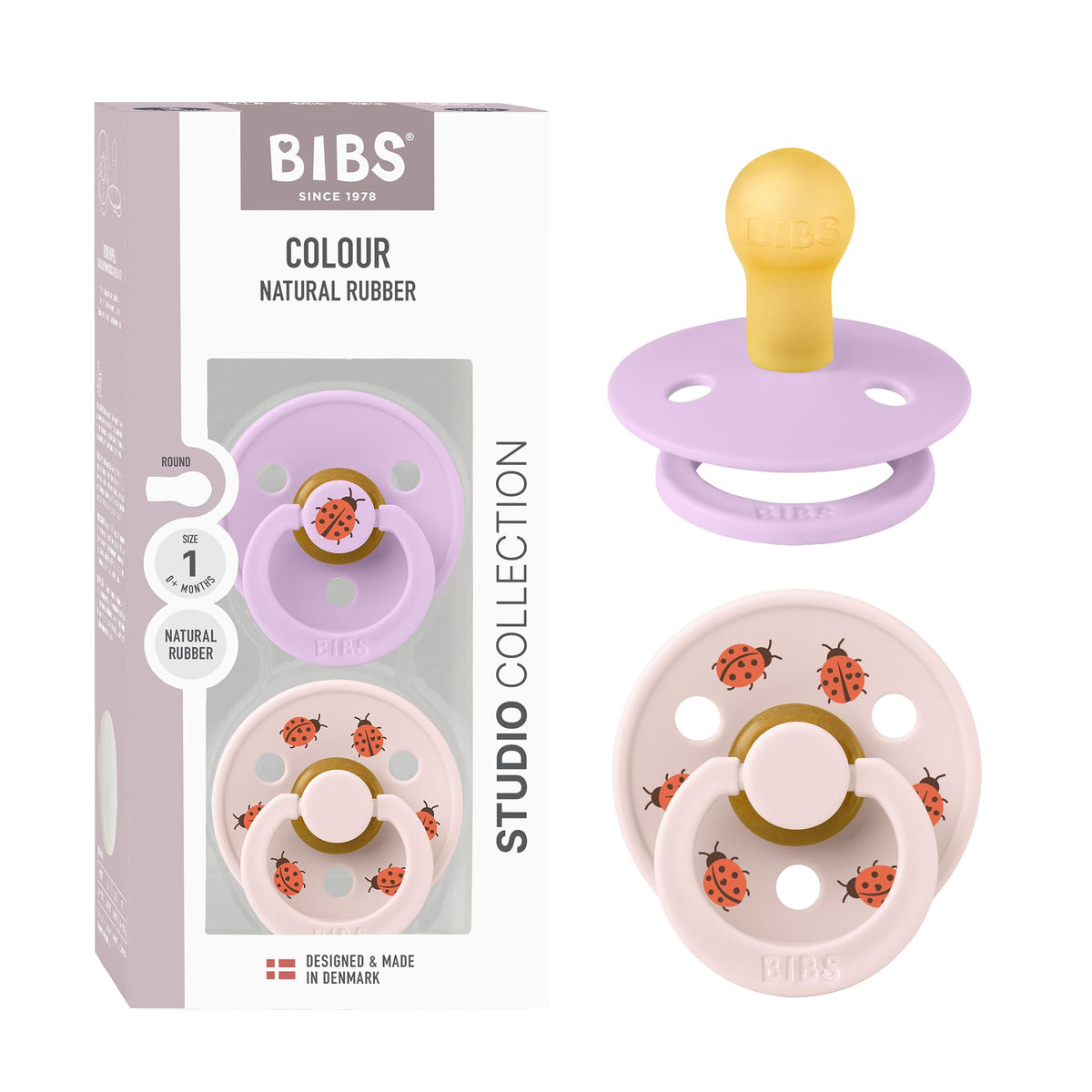 BIBS Colour Pacifier, 6-18 Months, 2-Pack, Round, Block Baby Pink Coral