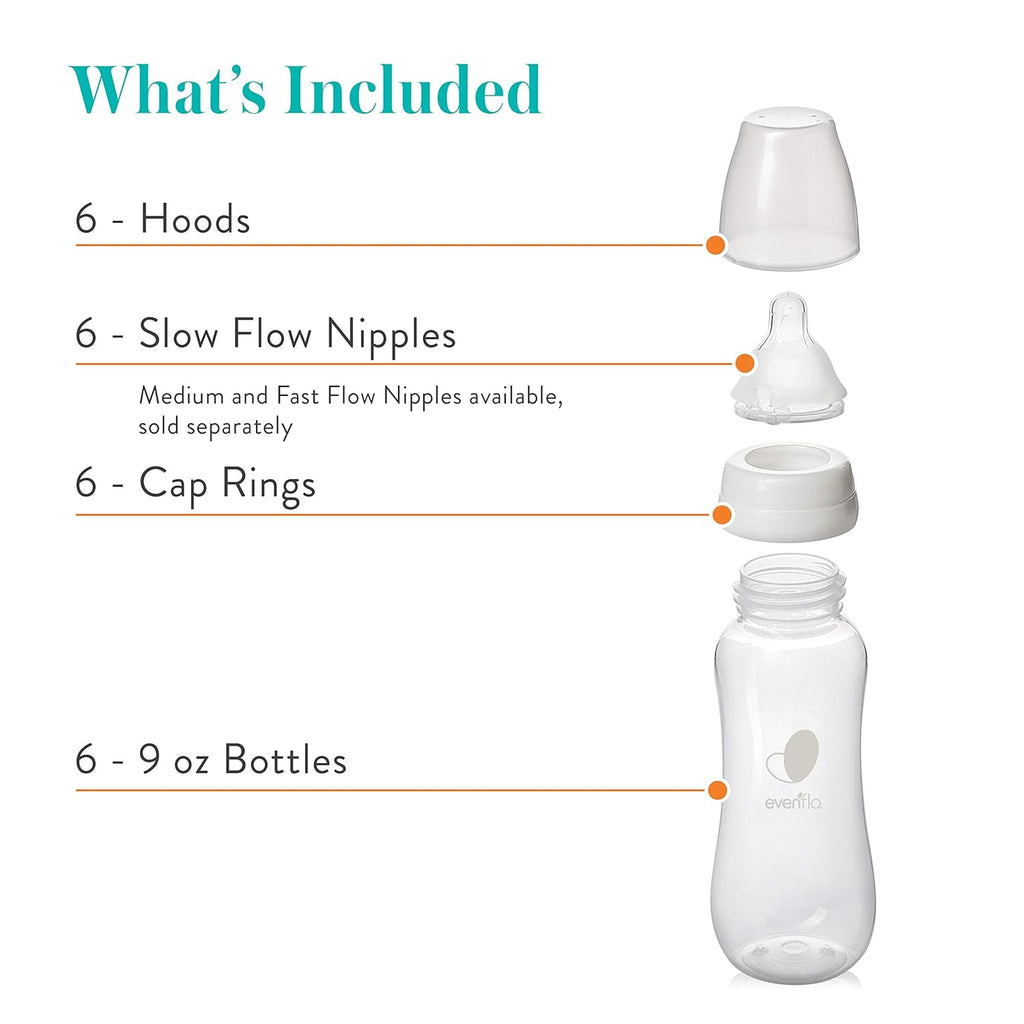 Evenflo Feeding Premium Proflo Venting Balance Plus Standard Neck Baby, Newborn and Infant Bottles - Developed by Pediatric Feeding Specialists - 9 Ounce (Pack of 6)