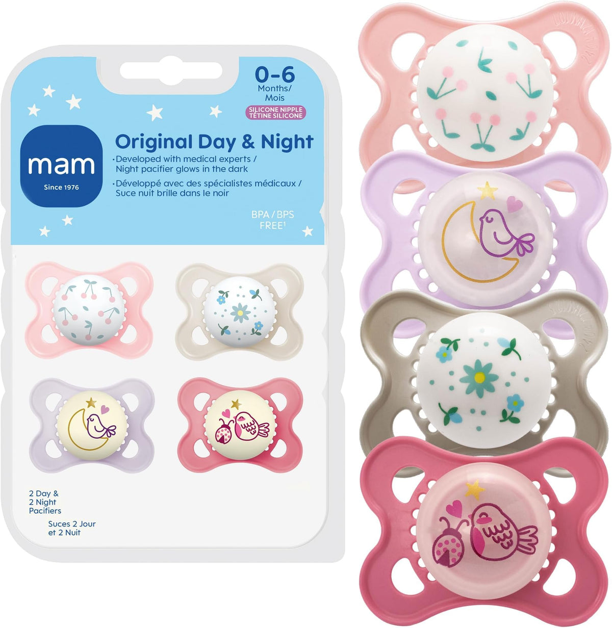 MAM Original Baby Pacifiers 0-6 Months, Glows in The Dark, 4 Pack