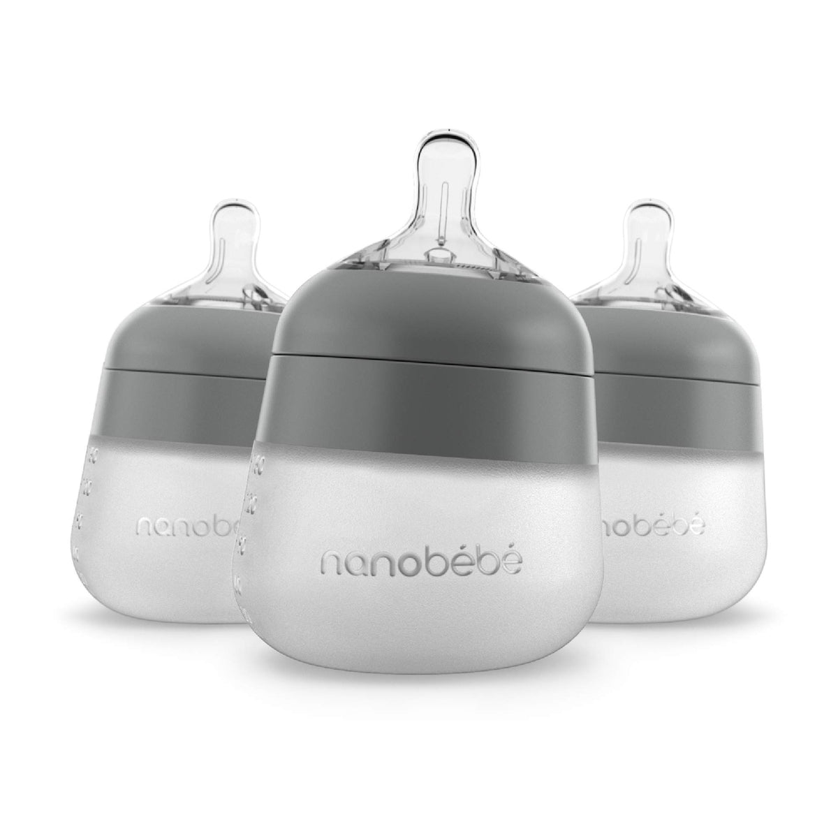 Nanobebe Flexy Silicone Baby Bottle, Anti-Colic, Natural Feel, Non-Collapsing Nipple, Non-Tip Stable Base, Easy to Clean, 3-Pack, Pink, 9oz