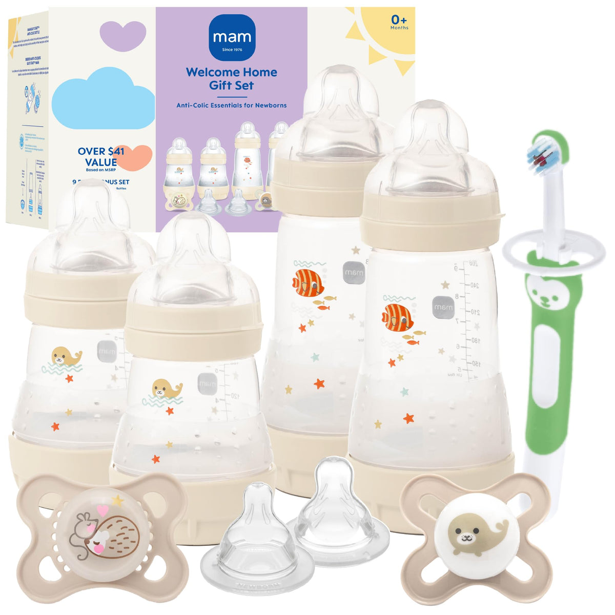 MAM Easy Start Anti-Colic+ Baby Bottle & Pacifier Starter Set 0+Months 6 Pk