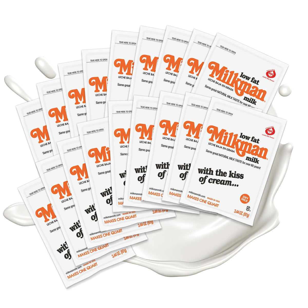 Milkman Low-Fat Milk - Instant Dry Milk Powder Packets - For Coffee, Baking, or Travel - Just Add Water, Makes One Quart - Classic, Natural Taste with the Kiss of Cream! (2 Pack)